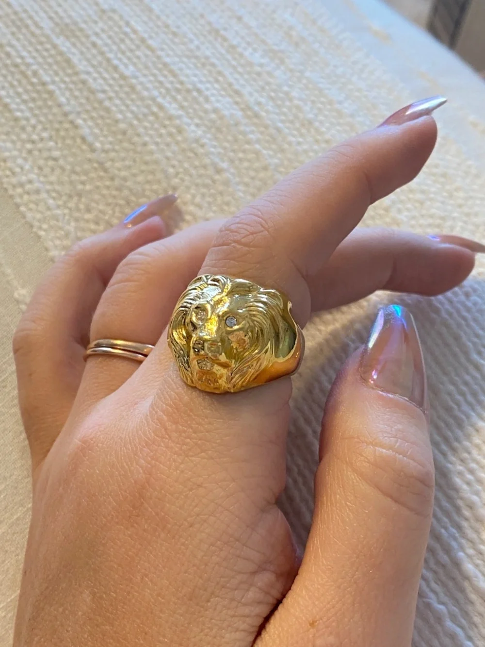 Vintage Gold Plated Lion Head Statement Unmarked Thick Unisex Ring Heavy Chunky